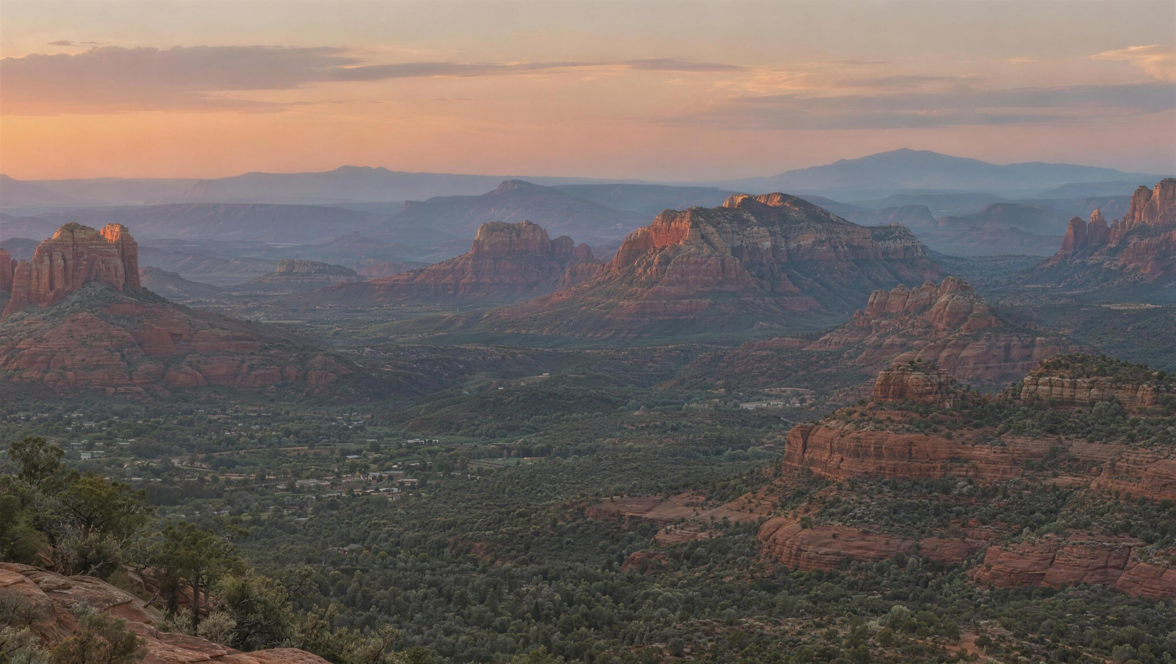 The Sedona red rock valley at dusk